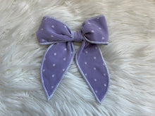 Load image into Gallery viewer, Purple Polka Dot Fable Hair Bow