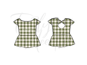 Cora Green Gingham Peplum